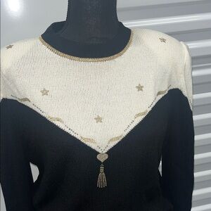 Vintage Black and White Sweater with Gold Accents Toula size 14
